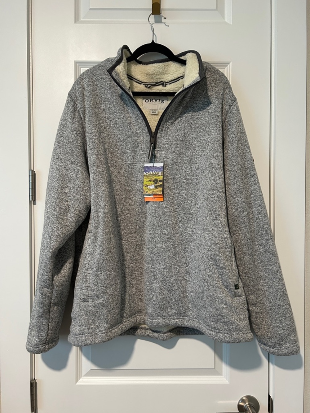 NWT Orvis Gray Heathered Sherpa-Lined Half-Zip Pullover